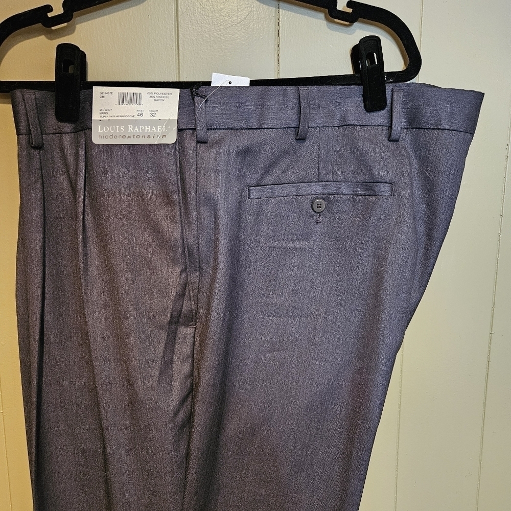 Louis Raphael Tailored Slacks, Men, Size 46 x 32, Blue/Gray, Waist Extenders - Picture 5 of 8